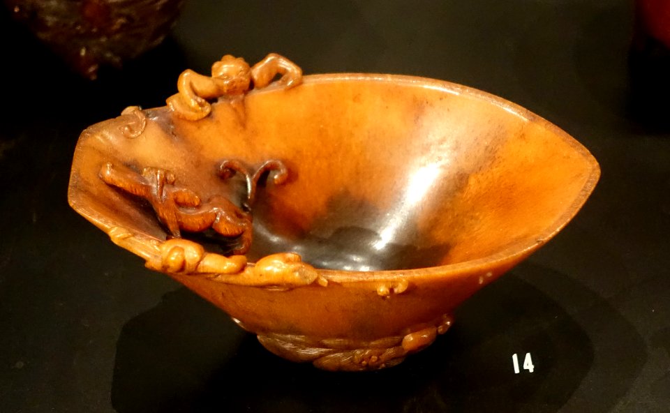 Cup decorated with zhi-dragons, China, Ming dynasty, 1368-1644 AD, rhinoceros horn - Östasiatiska museet, Stockholm - DSC09527