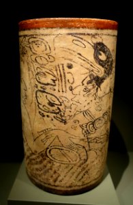 Cylindrical vessel depicting swimming lords, Maya, southern Maya lowlands, Mexico or Guatemala, Late Classic period, c. 600-900 AD, ceramic - Dallas Museum of Art - DSC04647