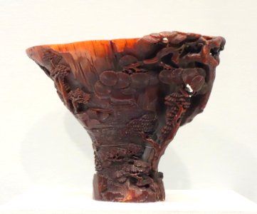 Cup with scene of traveler in deep mountains, China, Qing dynasty, 1644-1911 AD, rhinoceros horn - Asian Art Museum of San Francisco - DSC01551