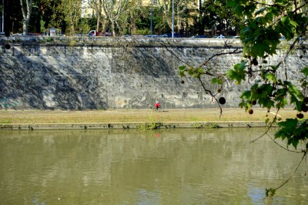 Cyclist and giants, from the Lungotevere dei Tebaldi - Rome, Italy - DSC09780