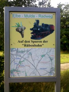 Döbeln–Elbe-Radroute Döbeln-Gärtitz Infotafel 'Auf den Spuren der Rübenbahn' 2015