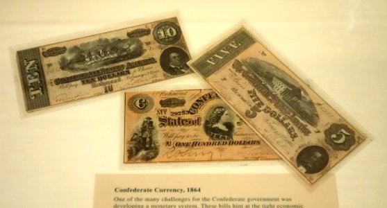 Confederate currency, 1864, redeemable two years after peace treaty between CSA and USA - The Lyceum - Alexandria, Virginia - DSC03458