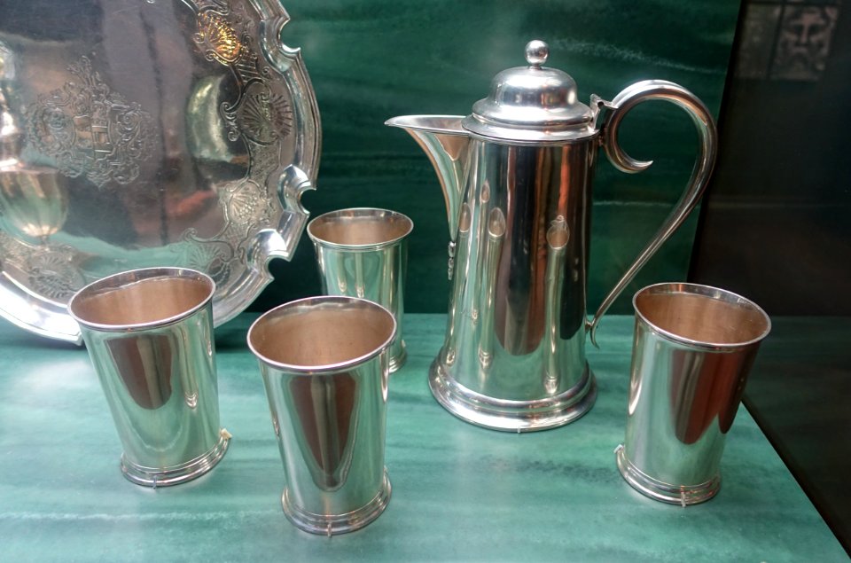 Communion service (pitcher and cups), Robert Shepherd and William Boyd, Albany, New York, c. 1816, silver - Fowler Museum - University of California, Los Angeles - DSC02519
