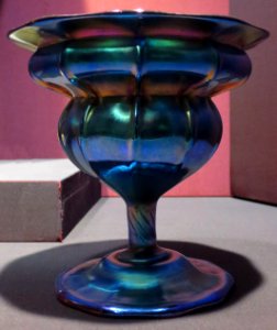 Compote by Louis Comfort Tiffany, purple to blue iridescent glass, 1906-16, Dayton Art Institute