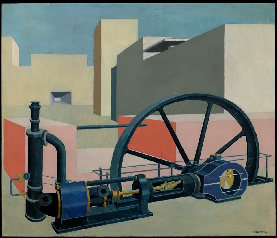 Composition with Turbine, by Carl Grossberg, 1929, oil on wood - Busch-Reisinger Museum - Harvard University - DSC01609