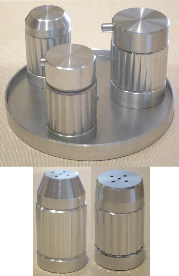 Condiment set, Showa period, polished aluminum, Honolulu Museum of Art