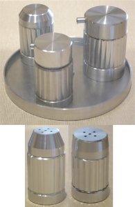 Condiment set, Showa period, polished aluminum, Honolulu Museum of Art