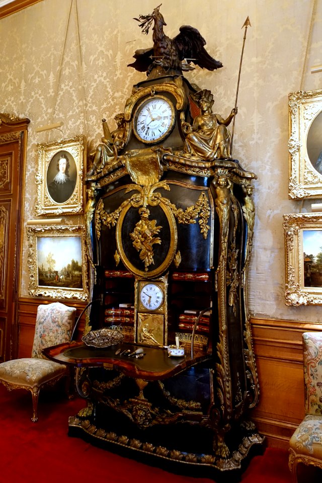 Combined fall-front desk, cabinet, and clock, by René Dubois and Jean Goyer, France, c. 1770 - Waddesdon Manor - Buckinghamshire, England - DSC07684