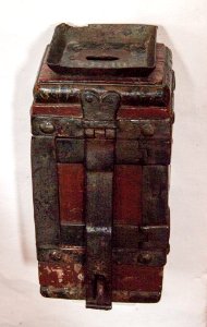 Collecting box in the church of Jelling, July 2015