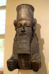 Column Capital in the Form of a Man-Bull, Iran, Persepolis, Tripylon, Achaemenid Period, reign of Xerxes, 586-465 BC, restored limestone - Oriental Institute Museum, University of Chicago - DSC07937