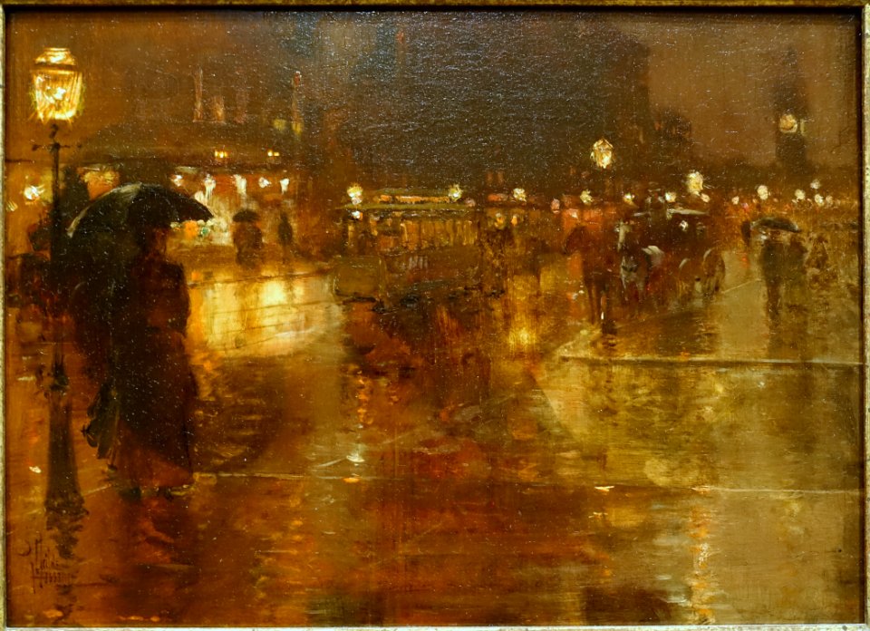Columbus Avenue, Boston, by Childe Hassam, c. 1885, oil on panel - Currier Museum of Art - Manchester, NH - DSC07527