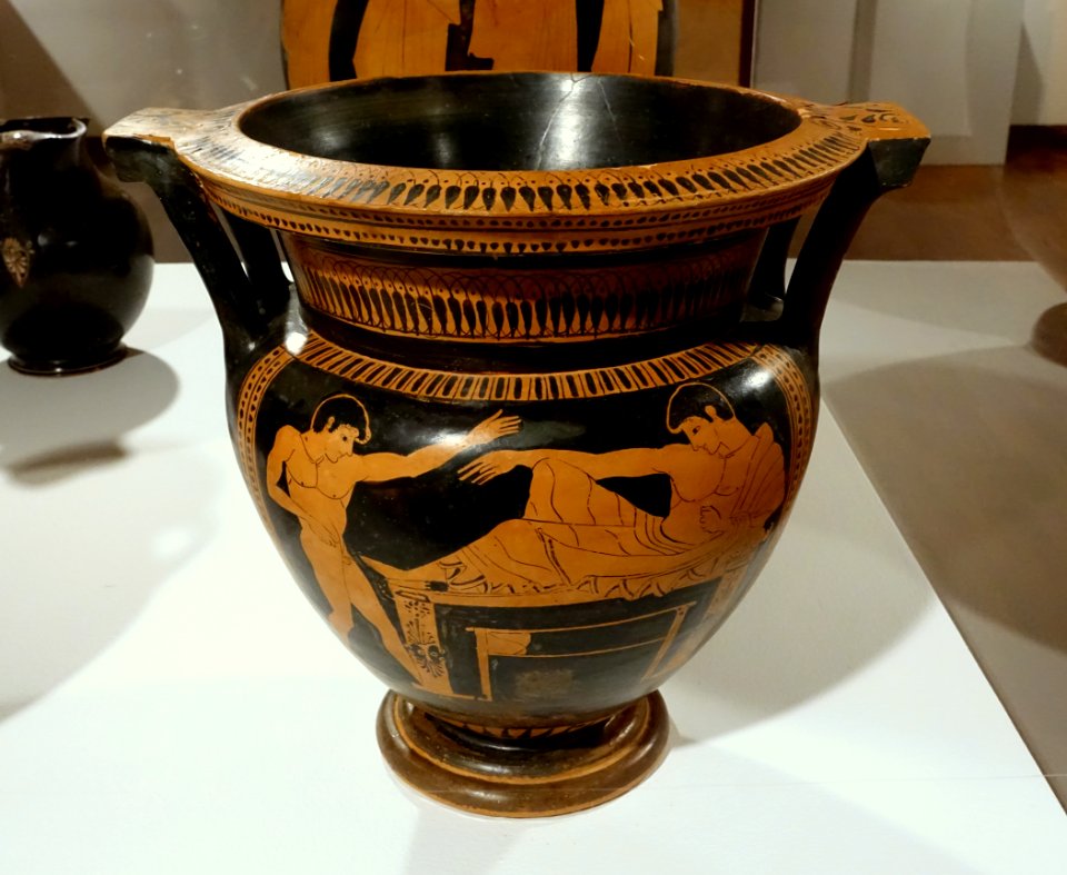 Column krater with symposion, close to the painter Myson, Greek, Attic, c. 490-480 BC, red-figure technique on earthenware - Krannert Art Museum, UIUC - DSC06537