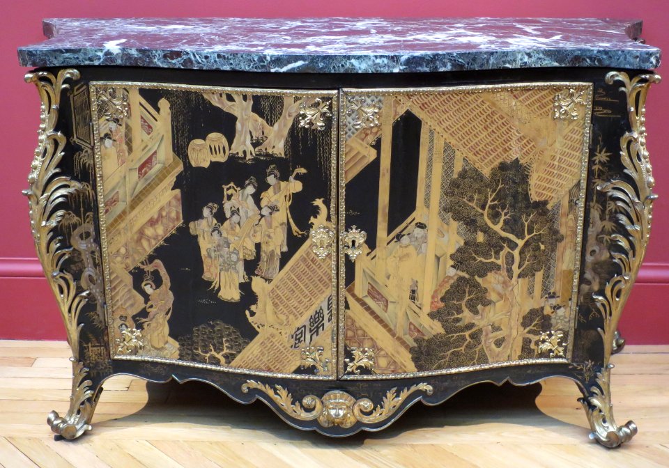 Commode by Pierre Langlois, 1763, Chinese lacquer, japanning, brass mounts, and verde antico marble, California Palace of the Legion of Honor