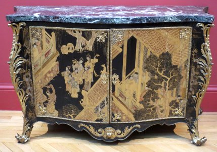 Commode by Pierre Langlois, 1763, Chinese lacquer, japanning, brass mounts, and verde antico marble, California Palace of the Legion of Honor