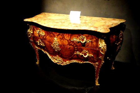 Commode by Jean-Pierre Latz, France, c. 1745, oak marquetry of tulip wood and other woods, breche d'Alep marble, gilt bronze - Cincinnati Art Museum - DSC04466