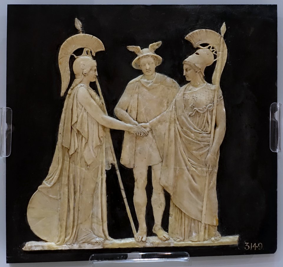Commercial Treaty Britain with France, modeled by John Flaxman, Jr., 1786-1787, wax on slate - Wedgwood Museum - Barlaston, Stoke-on-Trent, England - DSC09638