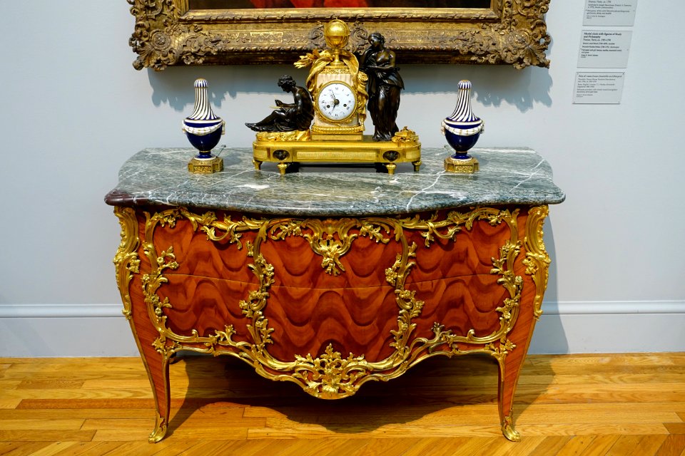 Commode, attributed to Joseph Baumhauer, Paris, c. 1755, bloodwood, kingwood, gilt bronze, ebony, marble - California Palace of the Legion of Honor - San Francisco, CA - DSC02754