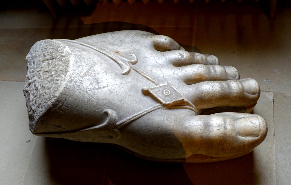 Colossal foot wearing a sandal, Greek, 1st century BC to 1st century AD - Chapel Corridor, Chatsworth House - Derbyshire, England - DSC03025