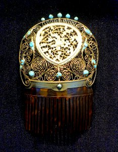 Comb by Ernst Riegel, 1911-1912, brass, ivory, turquoise, tortoise shell - Museum Künstlerkolonie Darmstadt - Mathildenhöhe - Darmstadt, Germany - DSC06226