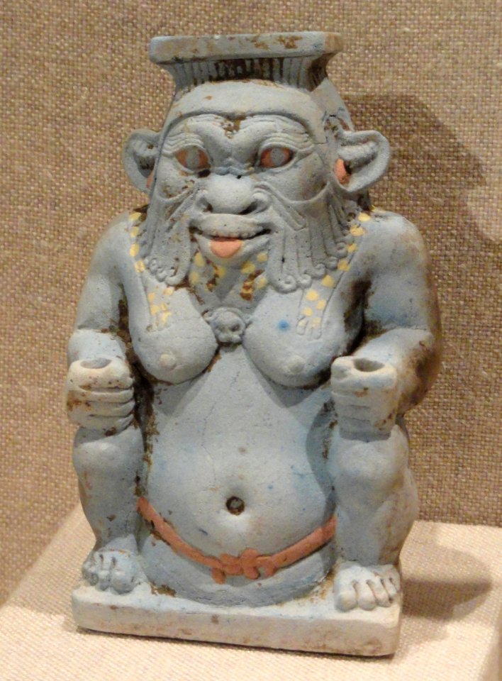 Cosmetic Jar in the Form of the God Bes, 664-525 BC, Late period, Dynasty 26, Egyptian blue - Cleveland Museum of Art - DSC08776