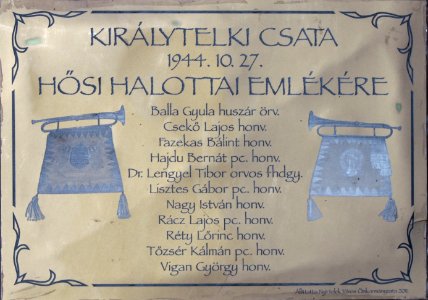 Commemorative plaque of the Királytelek battle, 1944
