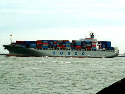 Cosco Felixtowe IMO 9246401, leaving Port of Rotterdam, Holland 17-Apr-2006