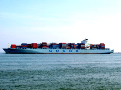 Cosco China IMO 9305465 p7, leaving Port of Rotterdam, Holland 03-May-2008