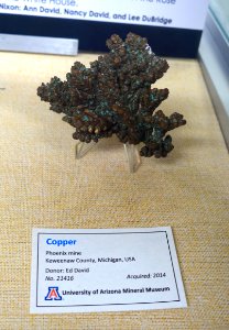 Copper, Phoenix Mine, Keweenaw County, Michigan - Dr. Ed David Collection - University of Arizona Mineral Museum - University of Arizona - Tucson, AZ - DSC08538