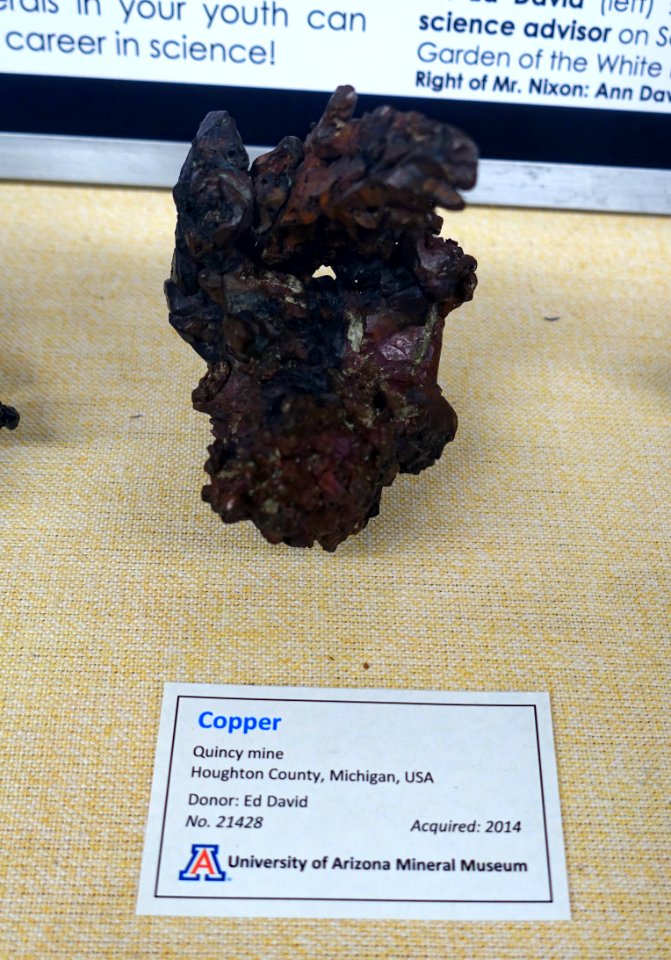 Copper, Quincy Mine, Houghton County, Michigan - Dr. Ed David Collection - University of Arizona Mineral Museum - University of Arizona - Tucson, AZ - DSC08537