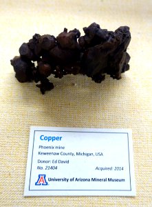 Copper, Phoenix Mine, Keweenaw County, Michigan - Dr. Ed David Collection - University of Arizona Mineral Museum - University of Arizona - Tucson, AZ - DSC08545