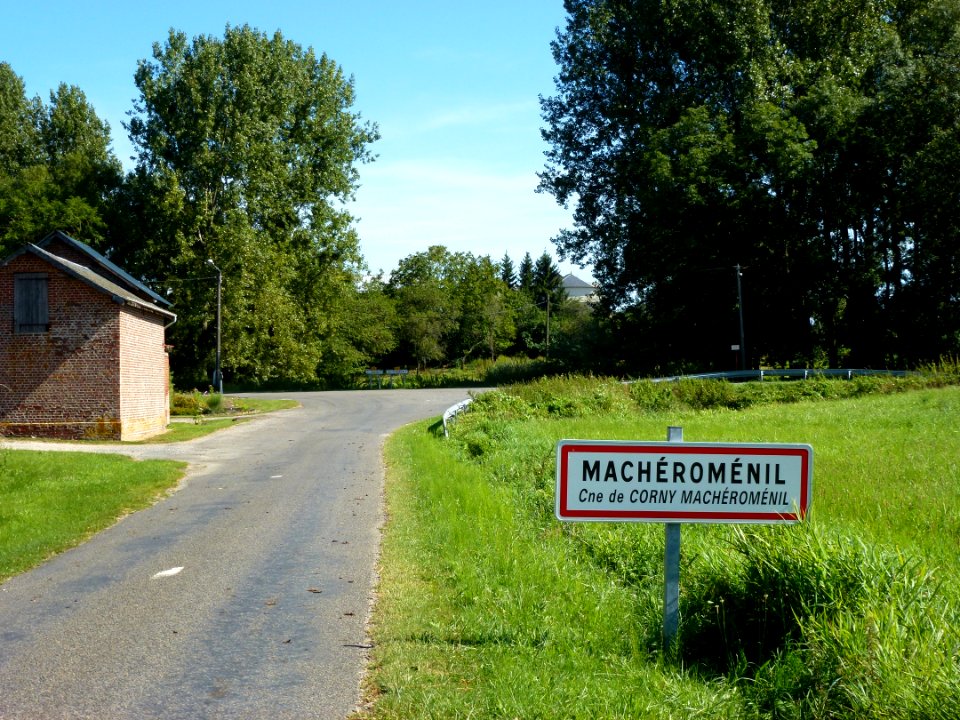 Corny-Machéroménil (Ardennes) city limit sign Machéroménil