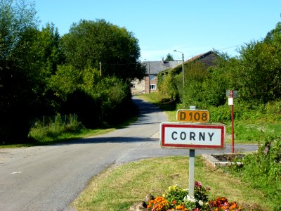 Corny-Machéroménil (Ardennes) city limit sign Corny