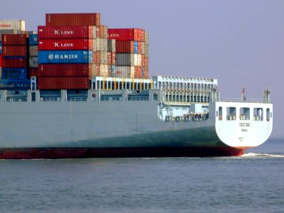 Cosco China IMO 9305465 p1, leaving Port of Rotterdam, Holland 03-May-2008