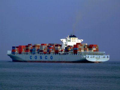 Cosco China IMO 9305465 p3, leaving Port of Rotterdam, Holland 03-May-2008