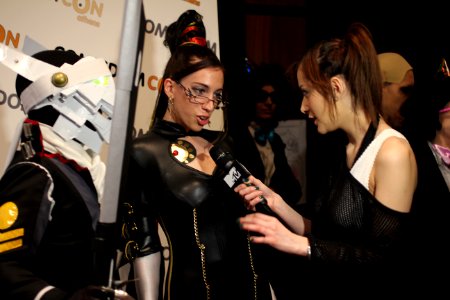 Cosplayers at Comicdom 2012 in Athens, Greece grant interviews to the MTV television channel 35