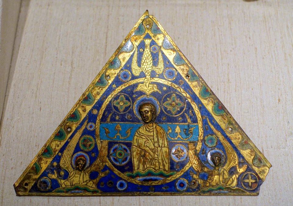 Coronation of the Virgin, reliquary gable, French, Limoges, c. 1200-1220, copper with gilding and champleve enamel - Princeton University Art Museum - DSC06814