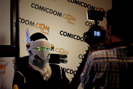 Cosplayers at Comicdom 2012 in Athens, Greece grant interviews to the MTV television channel 20
