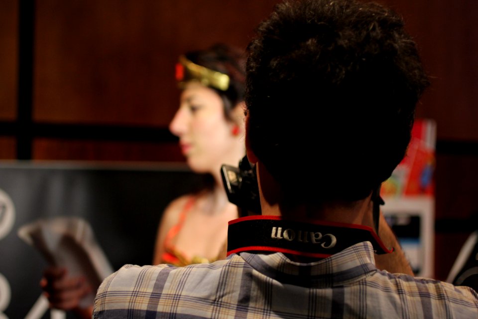 Cosplayers at Comicdom 2012 in Athens, Greece grant interviews to the MTV television channel 26