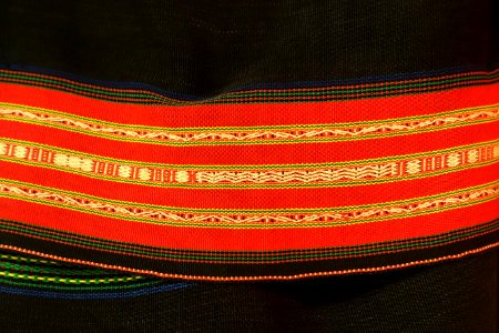 Costume detail, Gia-rai, Gia Lai, 1981, handmade cotton, natural dyes - Vietnamese Women's Museum - Hanoi, Vietnam - DSC04088