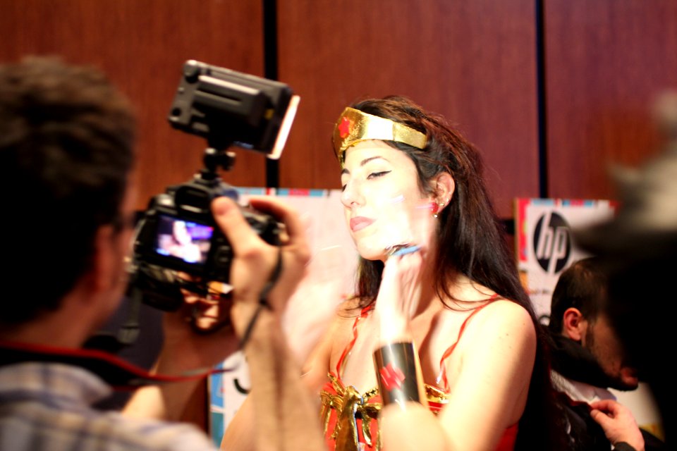 Cosplayers at Comicdom 2012 in Athens, Greece grant interviews to the MTV television channel 28
