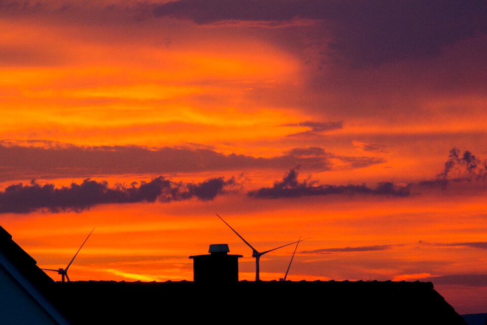 Roofs chimney sunset