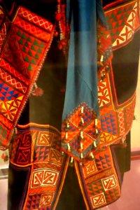 Costume, Lolo Hoa, Ha Giang, 1970, view 3, cotton, indigo, applique and embroidered patterns - Vietnamese Women's Museum - Hanoi, Vietnam - DSC03823