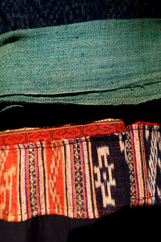 Costume, Thai, Thanh Hoa, 1977, view 3, cotton, ikat, patterns woven with extra threads and silk embroidery - Vietnamese Women's Museum - Hanoi, Vietnam - DSC03915