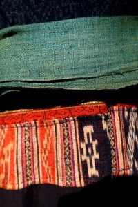 Costume, Thai, Thanh Hoa, 1977, view 3, cotton, ikat, patterns woven with extra threads and silk embroidery - Vietnamese Women's Museum - Hanoi, Vietnam - DSC03915