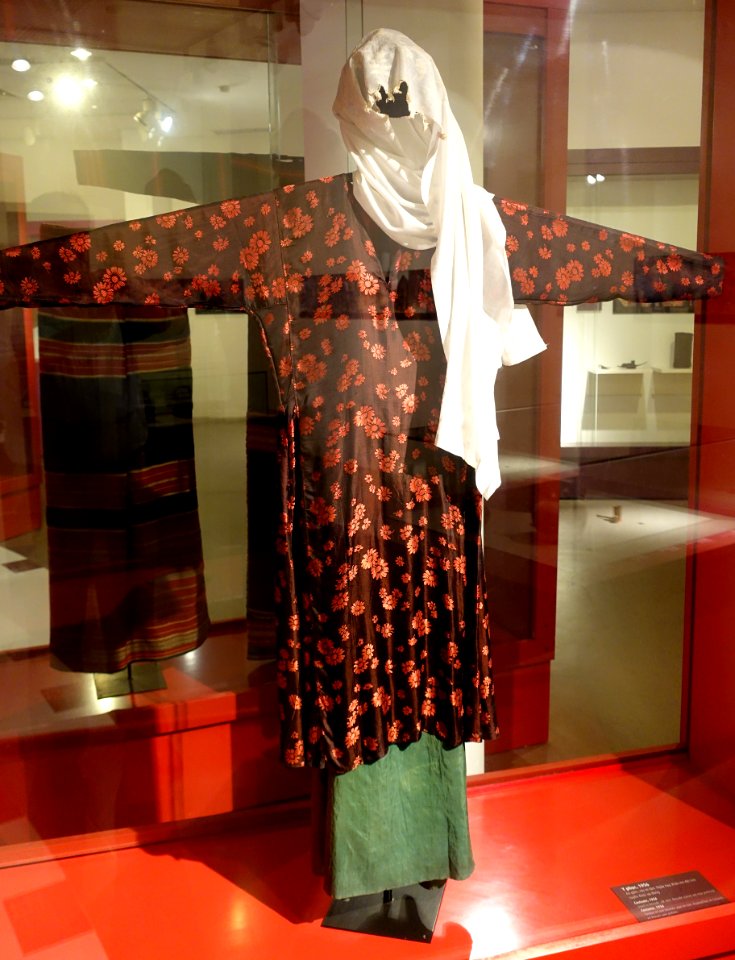 Costume, Cham, An Giang, 1956, view 1, brocade with silk skirt - Vietnamese Women's Museum - Hanoi, Vietnam - DSC04092