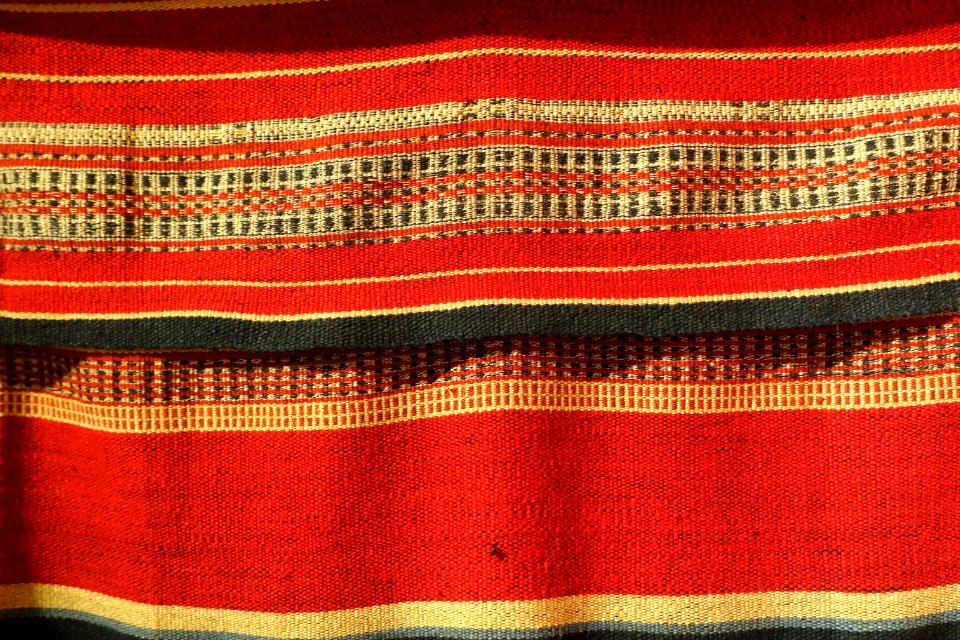 Costume detail, Gie-Trieng, Kon Tum, 1940, handmade cotton, natural dyes - Vietnamese Women's Museum - Hanoi, Vietnam - DSC04090