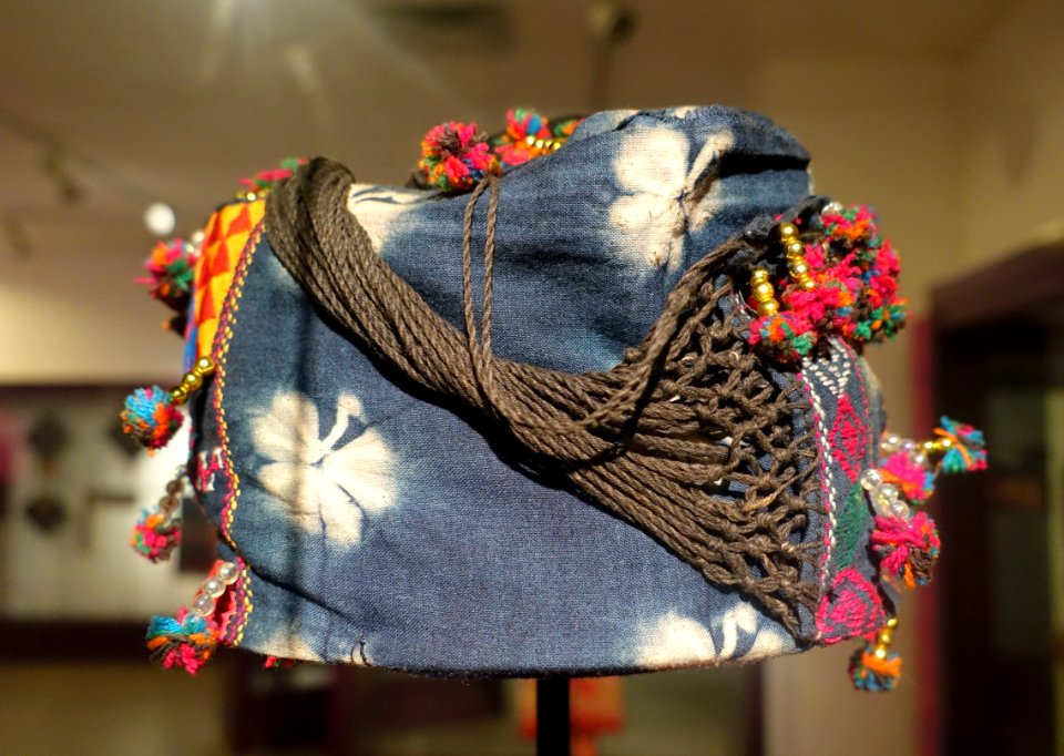Costume, Lolo Hoa, Ha Giang, 1970, view 5 of turban, cotton, resist dye - Vietnamese Women's Museum - Hanoi, Vietnam - DSC03832