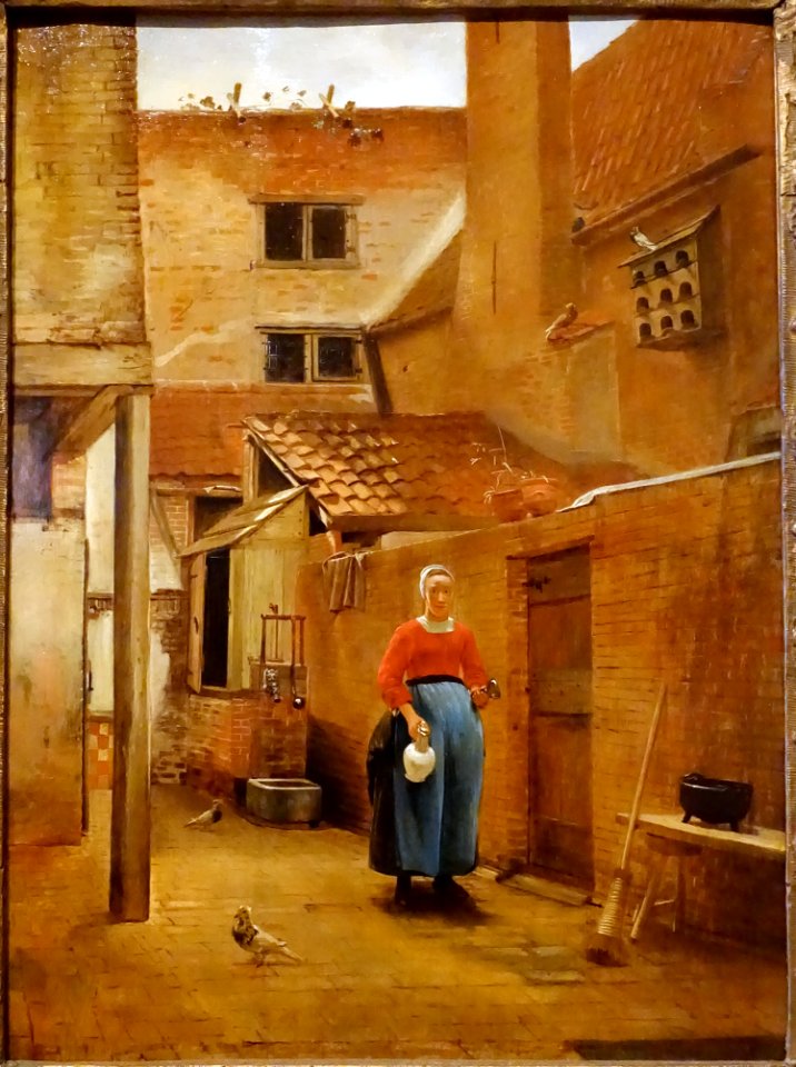 Courtyard Scene with Pregnant Woman, by Hendrick van der Burch, c. 1660, oil on oak panel - Krannert Art Museum, UIUC - DSC06318