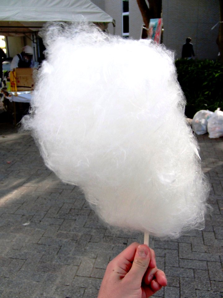 Cotton candy sold at the stall of a cultural festival in Kansai University