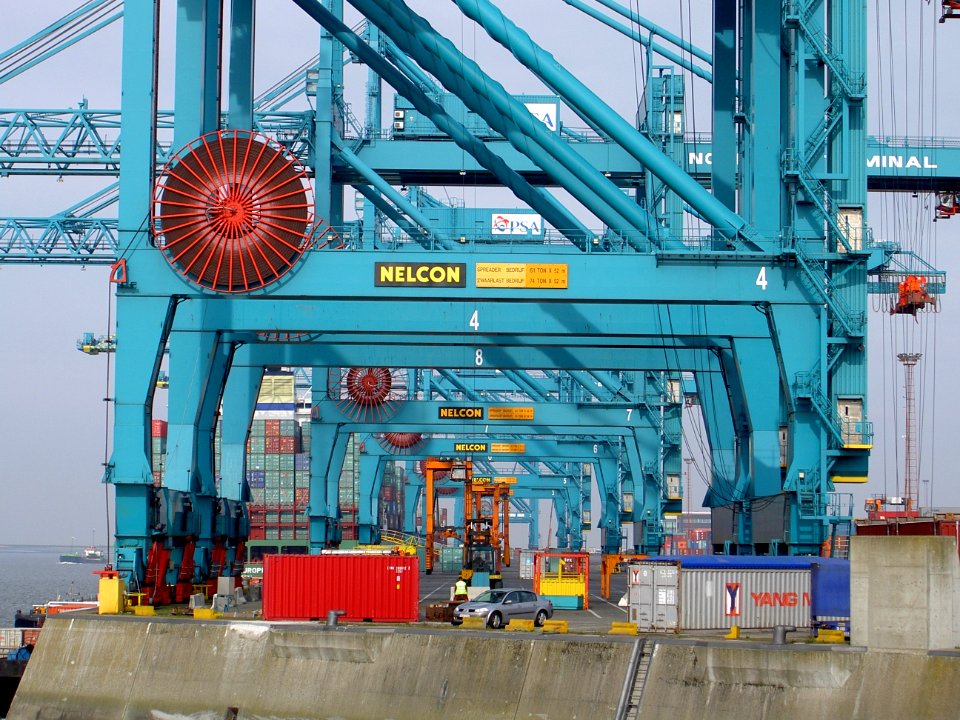 Container cranes at Antwerp harbor Close-up